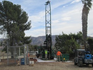 Crews drill wells for the groundwater air sparging system