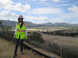 Leslie Klinchuch (Chevron EMC) standing at the top of the Fillmore Works site, March 2014. 