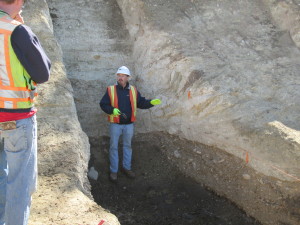 Dr. Tom Rockwell stands at the San Cayetano Fault Line near the base of the hillside slope at the Fillmore Works site.